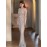 Women's Elegant Champagne Evening Gown - Formal Party Wedding Dress with Sequin Skirt, Mermaid-like Fishtail Train, for Prom, Galas, Hosting Events - Luxury Glamour Dress