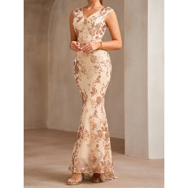 New Fashion Sequined Spliced Long Dress Elegant High-Waisted Women's Evening Gown Backless Party Dress for Banquets, Birthdays, Anniversaries, Concerts & Travel Photography