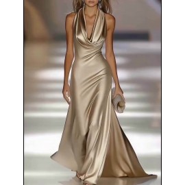 Women's Elegant Backless Evening gown - Champagne - Formal Party Wedding - Bodycon Mermaid - Machine Washable Luxury Formal dress - for Gala Prom - Adult Women's Formal Attire