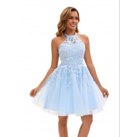 [Elegant Wedding Dress] Elegant Lace Women's Wedding Dress | Sleeveless A-Line Flared Skirt with Round Neck, Built-In Chest Pads & Hand Washable Design for Bridal & Formal Events