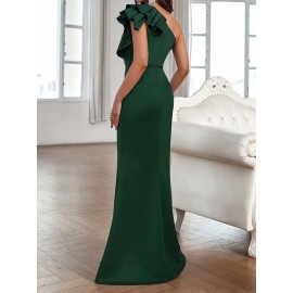 Women's Elegant One-Shoulder Formal Party dress - Formal Event Evening Gown, Machine Washable Wedding, Prom, Birthday Party Dress - Elegant Evening Attire for Women, Fitted Silhouette, Highquality Fabric, Stylish Gown, Bridal Guest