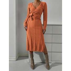 Women'S Sexy V-Neck Sweater Dress - Long Sleeve Solid Color Slim Fit Dress for Fall Winter, Chic Office to Party Wear, Durable & Easy Care, Casual Chic Outfit, Elegant Silhouette, Comfortable Wear