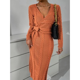 Women'S Sexy V-Neck Sweater Dress - Long Sleeve Solid Color Slim Fit Dress for Fall Winter, Chic Office to Party Wear, Durable & Easy Care, Casual Chic Outfit, Elegant Silhouette, Comfortable Wear