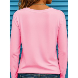 Plus Size Women's Long Sleeve Round Neck T-Shirt New Fashion Letter Print ii 369, Everyday Outfit, Winter Clothing, Trendy Top, Stylish Tee, Medium Stretch, Breathable Shirt, Printed Tshirt, Oversized Top, Fashion Lovers, Bodypositive Wear