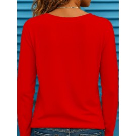 Plus Size Women's Long Sleeve Round Neck T-Shirt New Fashion Letter Print ii 369, Everyday Outfit, Winter Clothing, Trendy Top, Stylish Tee, Medium Stretch, Breathable Shirt, Printed Tshirt, Oversized Top, Fashion Lovers, Bodypositive Wear