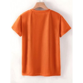 [3pcs Retro Tees] 3pcs Retro Love Heart Graphic Tees | Casual Short Sleeve Women's T-Shirts in Beige, Red & Orange with Golden Accents, Soft Polyester Blend