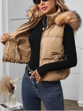 Plus Size Women's Casual Thickened Warm Hooded Jacket - Autumn Winter Machine Washable Zipper Front H-Line Silhouette Solid Color for Outdoor Activities & Casual Attire