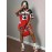 2pcs American Street Style y Short Sleeve Set, Women's V-Neck Top with High-Waist Shorts in Red and Black Star Print, Breathable Mesh Fabric for Summer Photoshoots