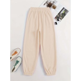 Letter Print Two Piece Set, Crew Neck Sweatshirt & Pants, Women's Clothing