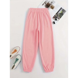 Letter Print Two Piece Set, Crew Neck Sweatshirt & Pants, Women's Clothing