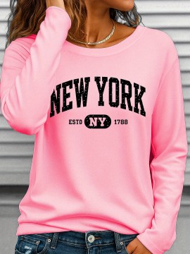 Plus Size Women's Long Sleeve Round Neck T-Shirt New Fashion Letter Print ii 369, Everyday Outfit, Winter Clothing, Trendy Top, Stylish Tee, Medium Stretch, Breathable Shirt, Printed Tshirt, Oversized Top, Fashion Lovers, Bodypositive Wear