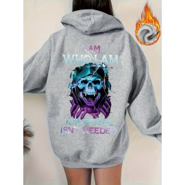 Plus Size Women'S Casual Hoodie with Bold Skull & Letter Print - Soft, Long Sleeve Pullover with Drawstring, Pockets, and 